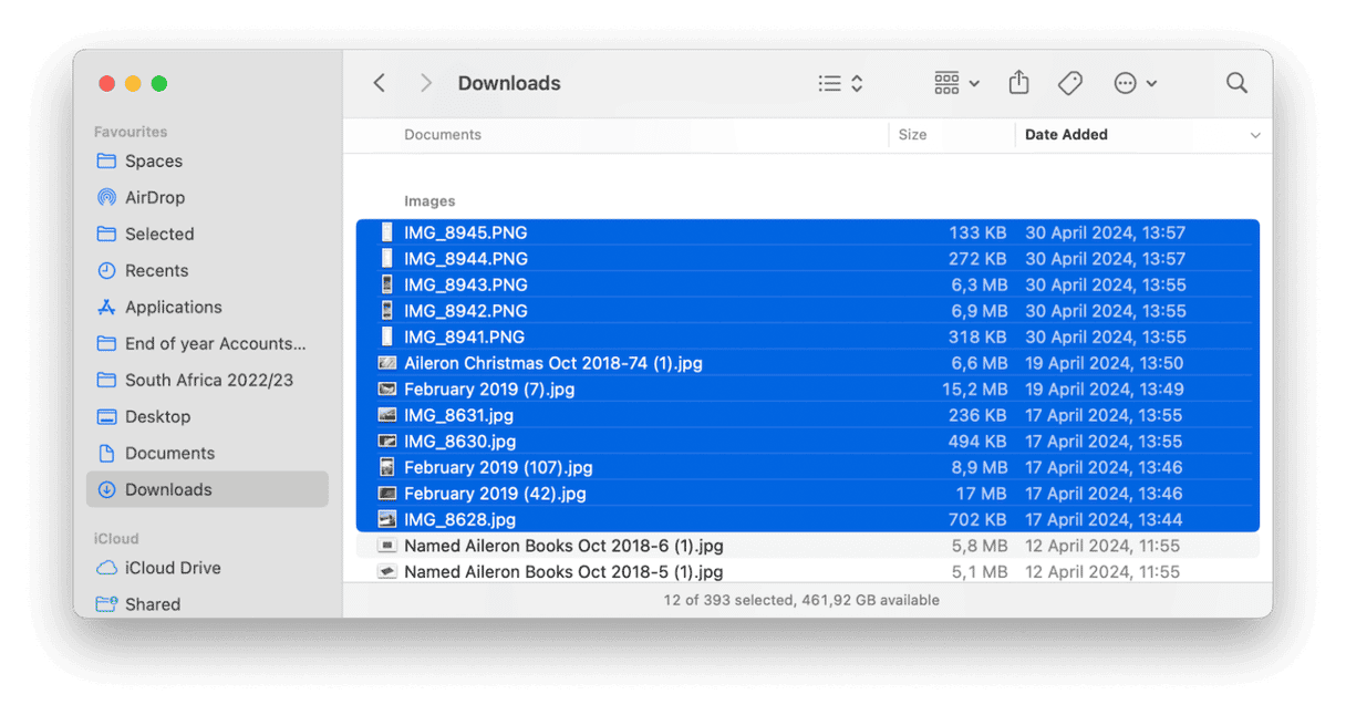 select multiple files on Mac with Shift not working