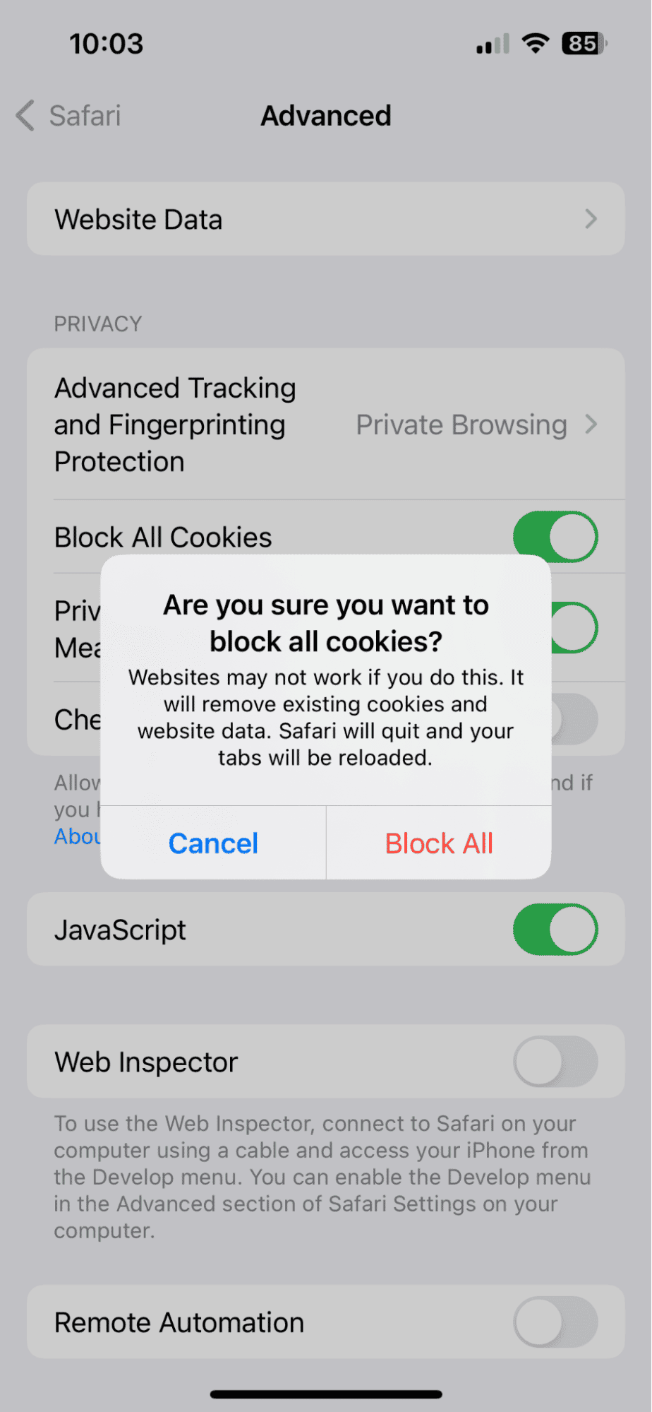 How to block All Cookies