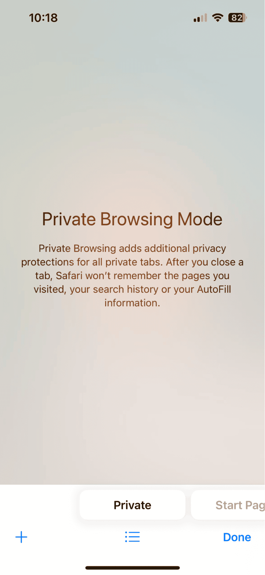 Private browsing window on Safari