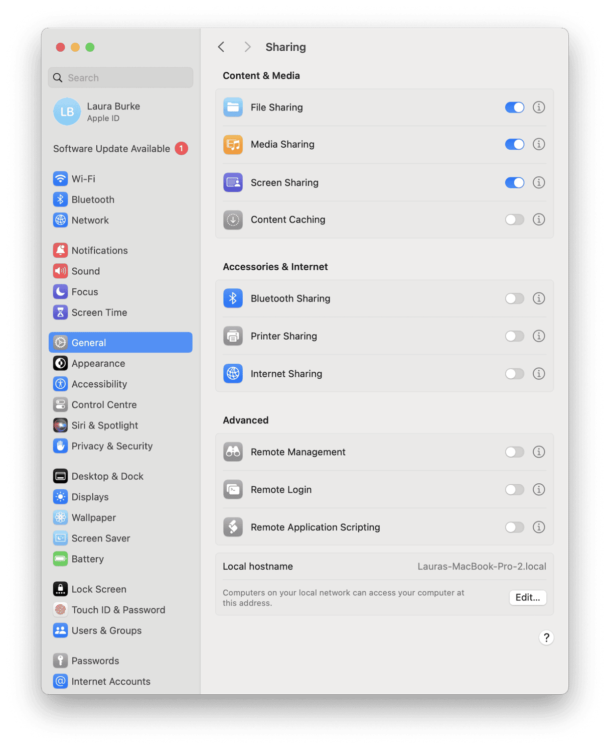 Sharing settings on Mac