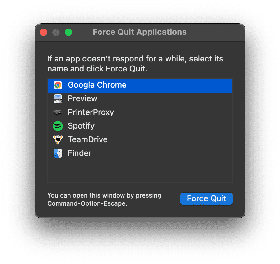 Force quit menu