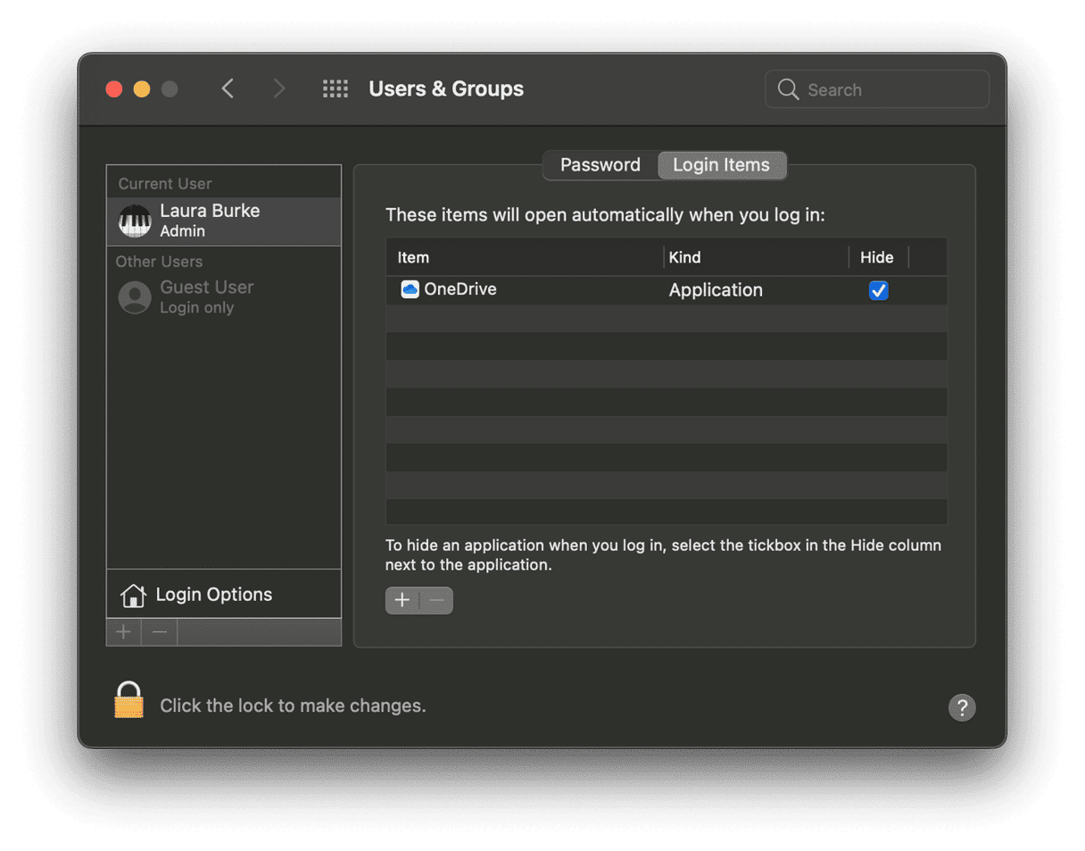 How to remove login items