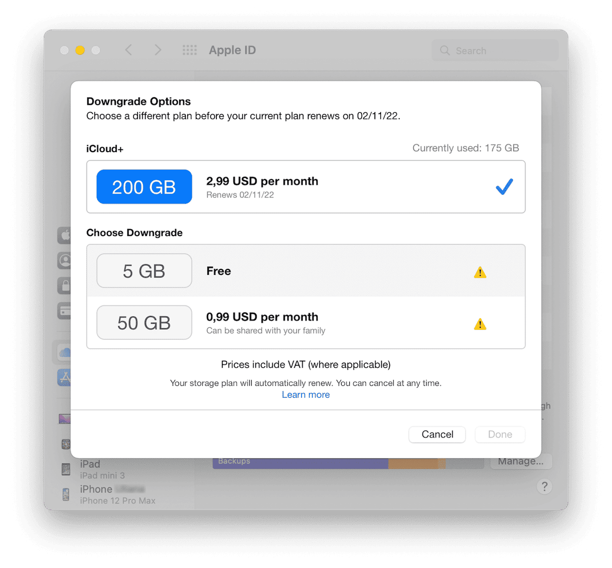 How to cancel iCloud storage