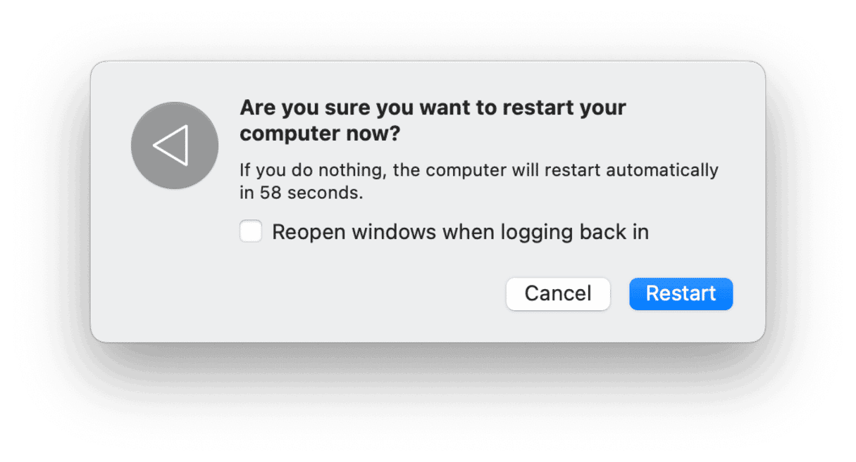 Restarting Mac from the main Apple menu