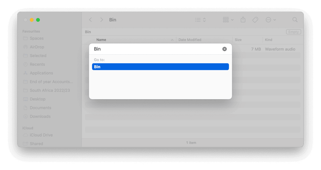Finder folder &ndash; Bin