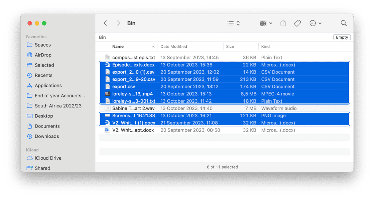 Trash folder from the Dock