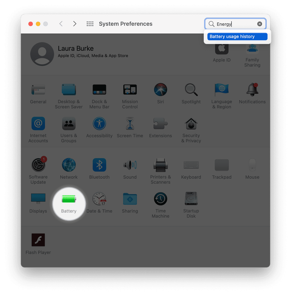 Battery in Mac system preferences