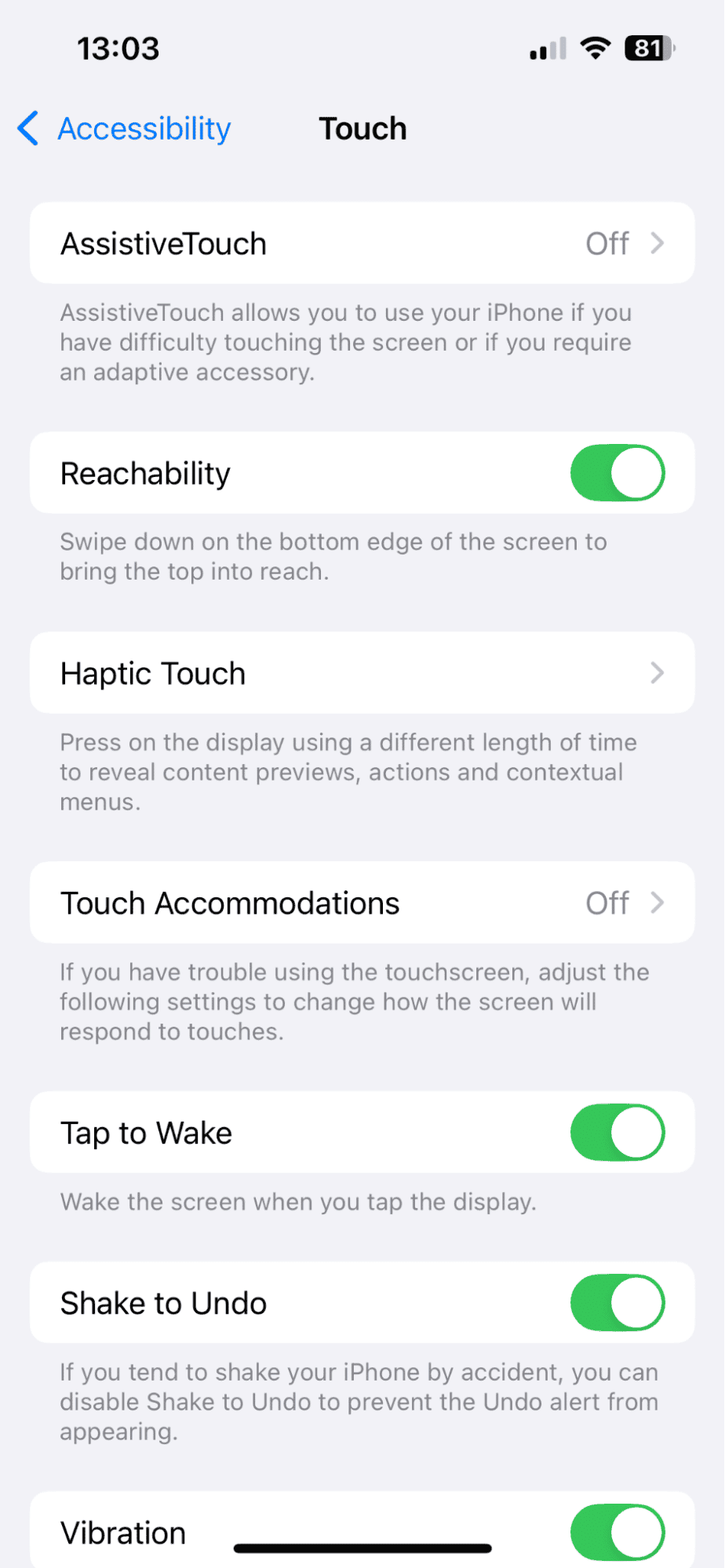 Haptic Touch settings