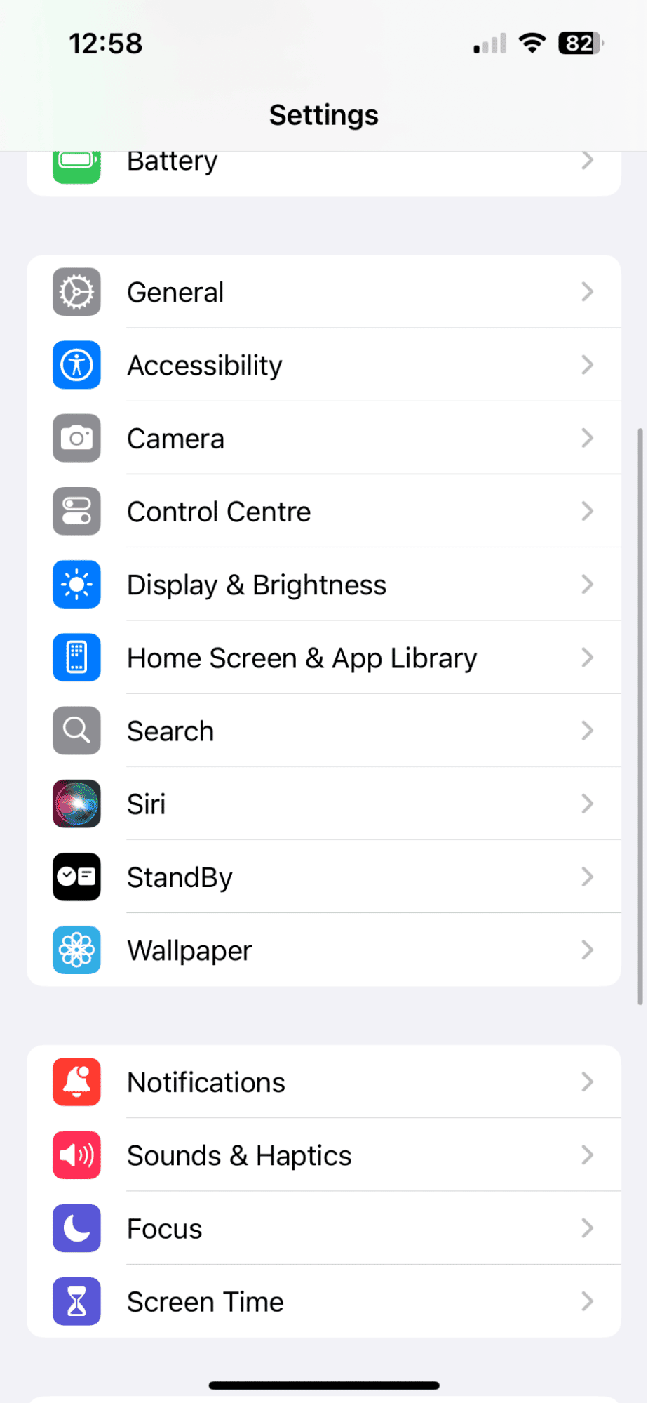 Settings App > Accessibility