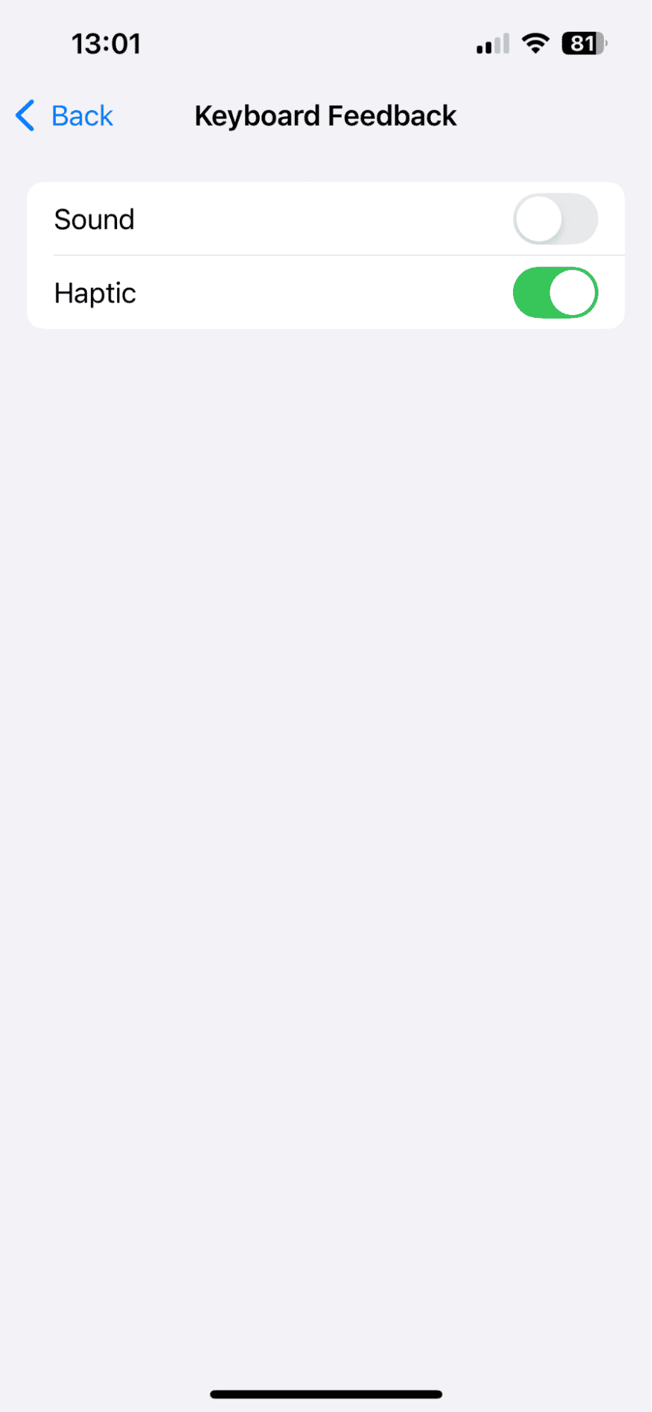 Keyboard Feedback settings