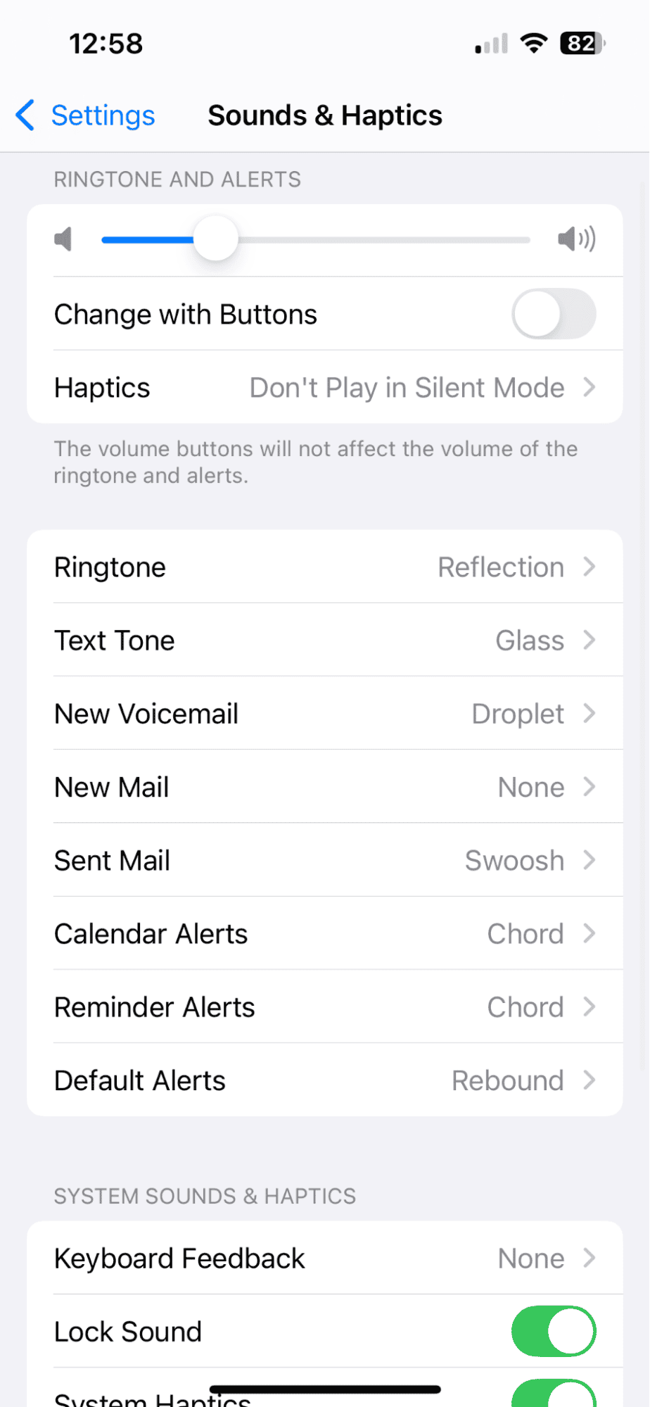Sounds & Haptics settings