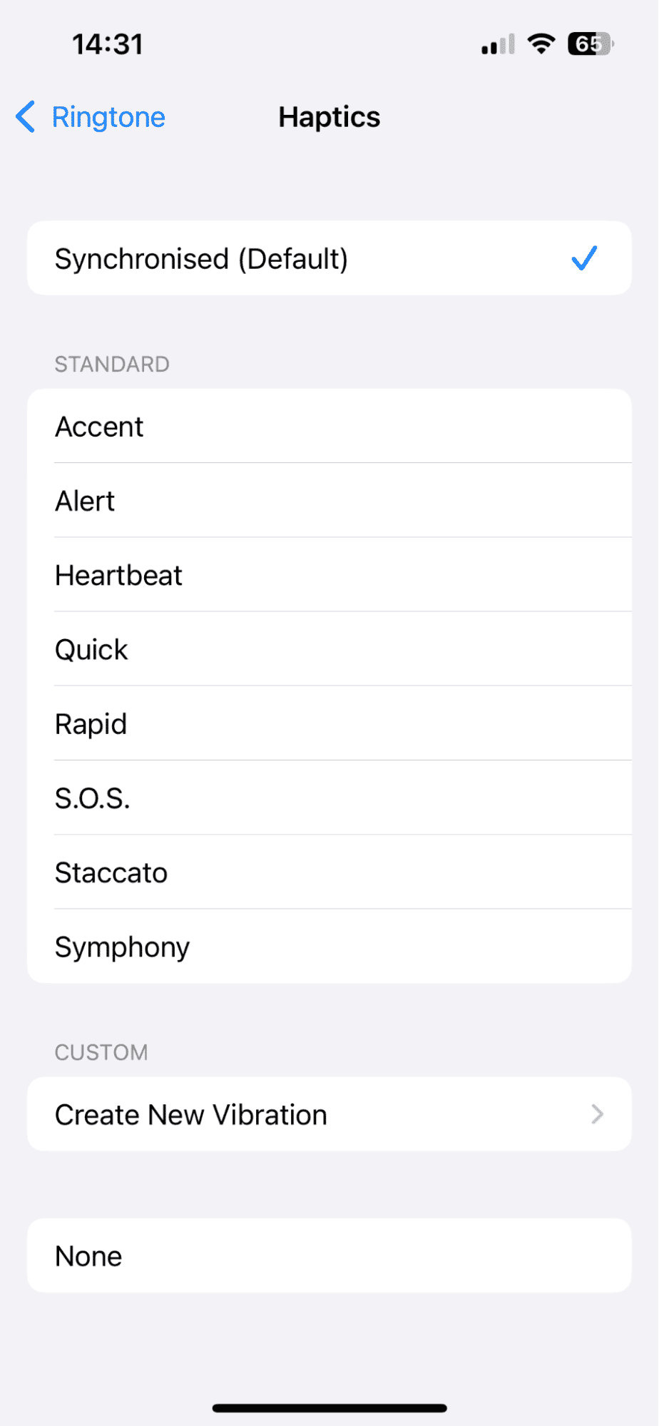 Haptics settings on iPhone