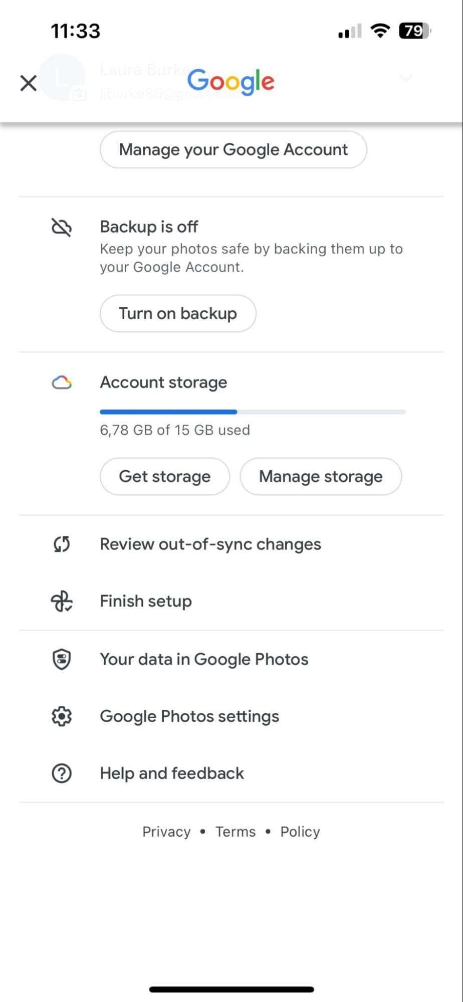 Google account settings