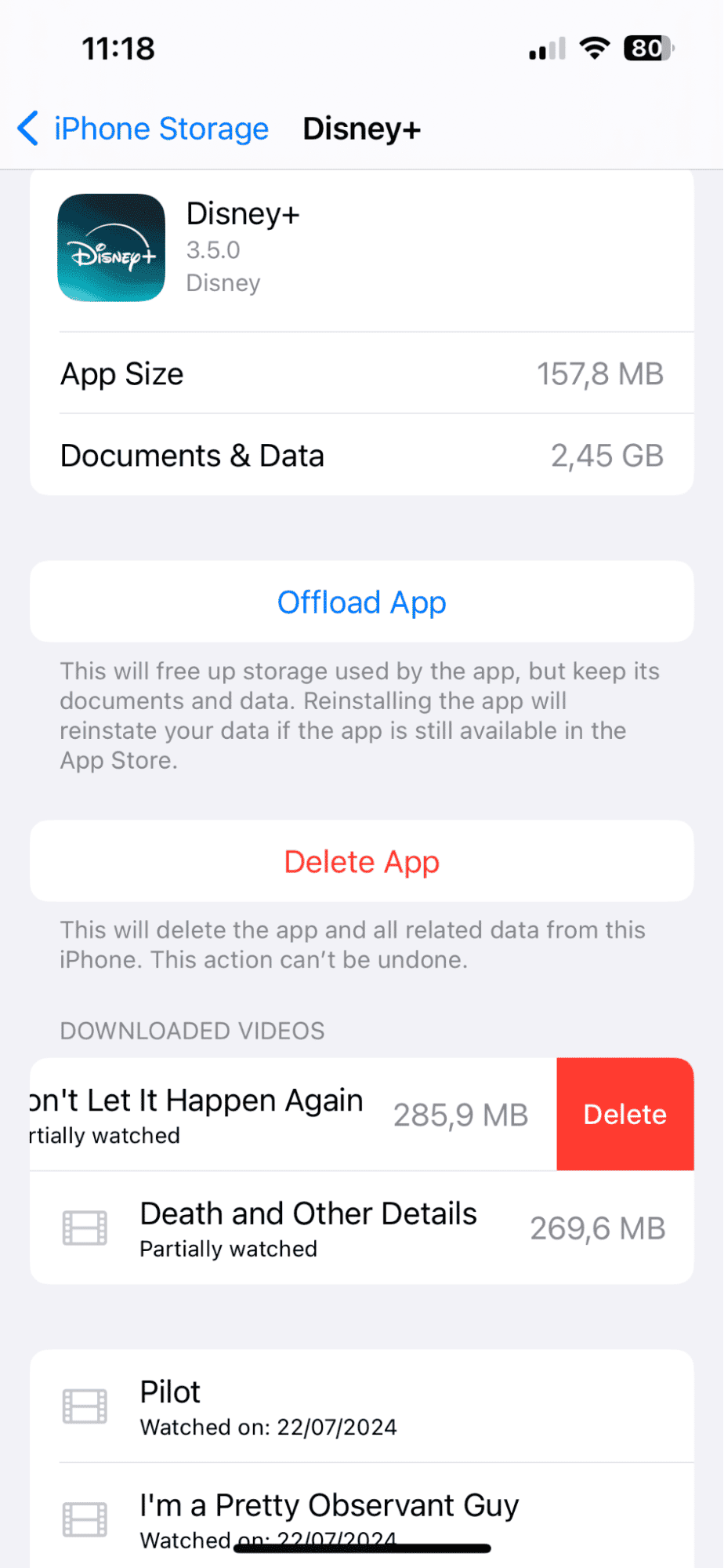 Disney  app on iPhone