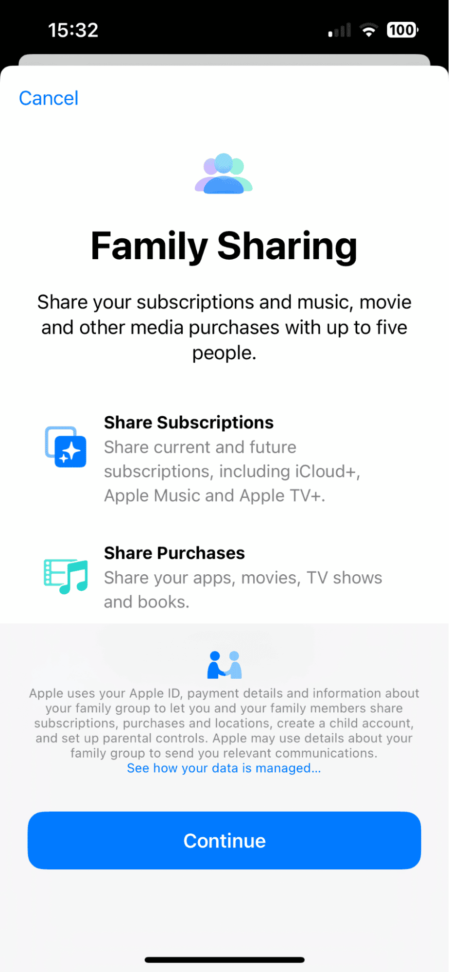 Family sharing on iPhone
