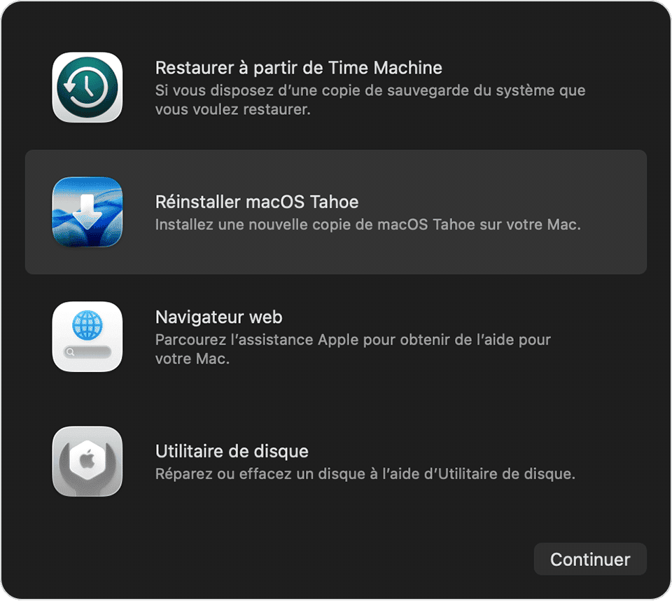 R&eacute;installez macOS