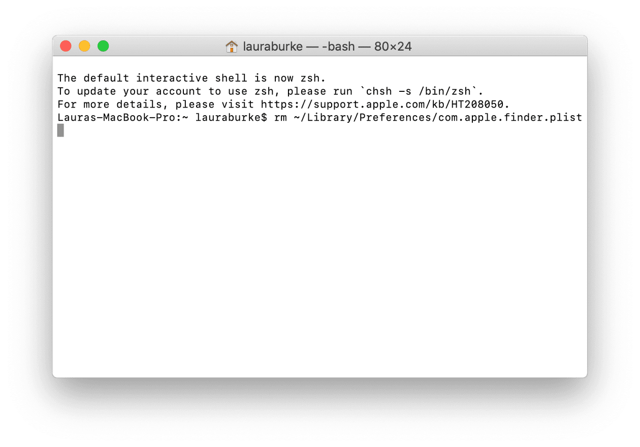 How to delete Finder preference file in Terminal