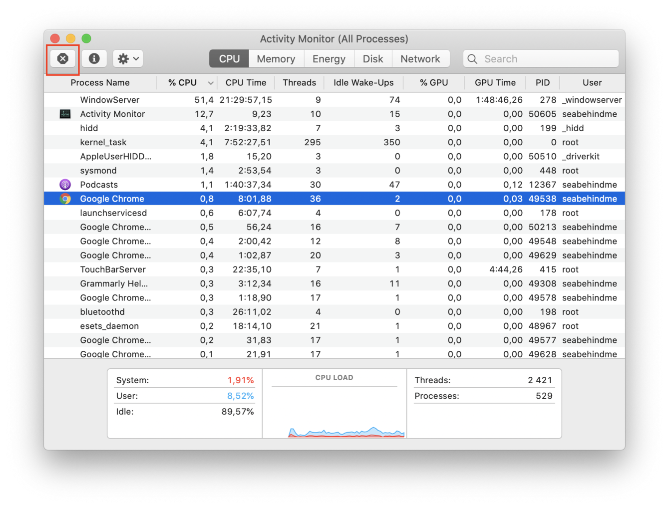 How to view and kill running processes on Mac