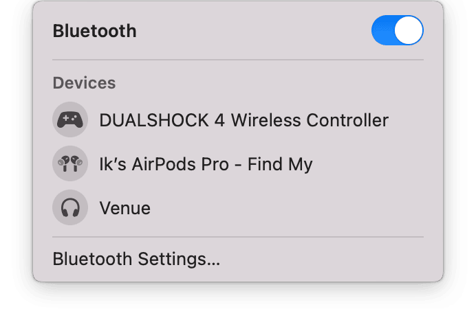 Bluetooth settings on Mac