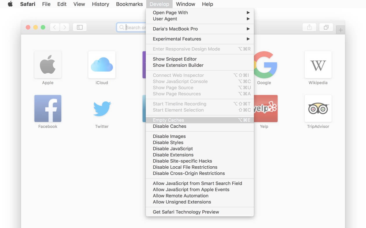 clearing your cookies and cache with mac os for google chrome