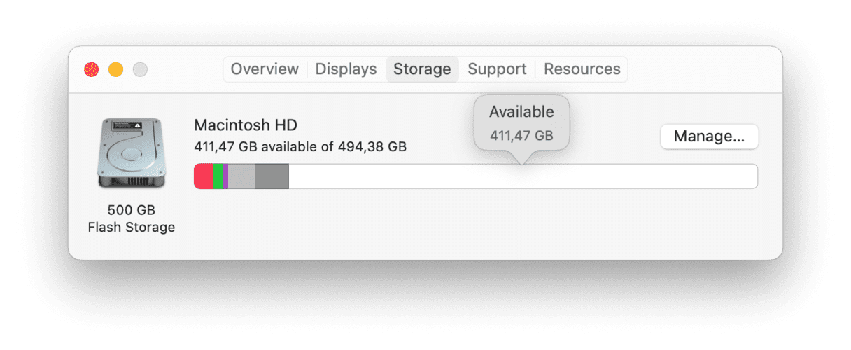 Check disk space on Mac